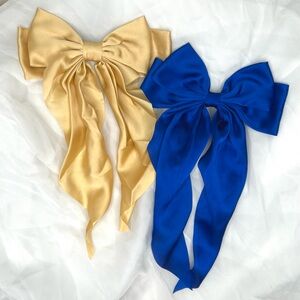 Bridgerton Satin Statement Bows in Gold and Royal Blue